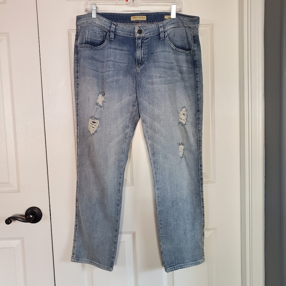 Guess‎ Brittney Relaxed Skinny Denim Blue Jeans Women's Size 31 Distressed